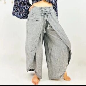 Karma Nepal Craft Grey 100% Cotton Double Layer Palazzo Pants Lace‎ Up Front L
